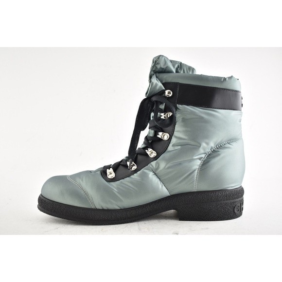Chanel 18B Green Black Nylon CC Logo Coco Neige Snow Winter Lace Up Tie Boots 42 - Picture 5 of 10